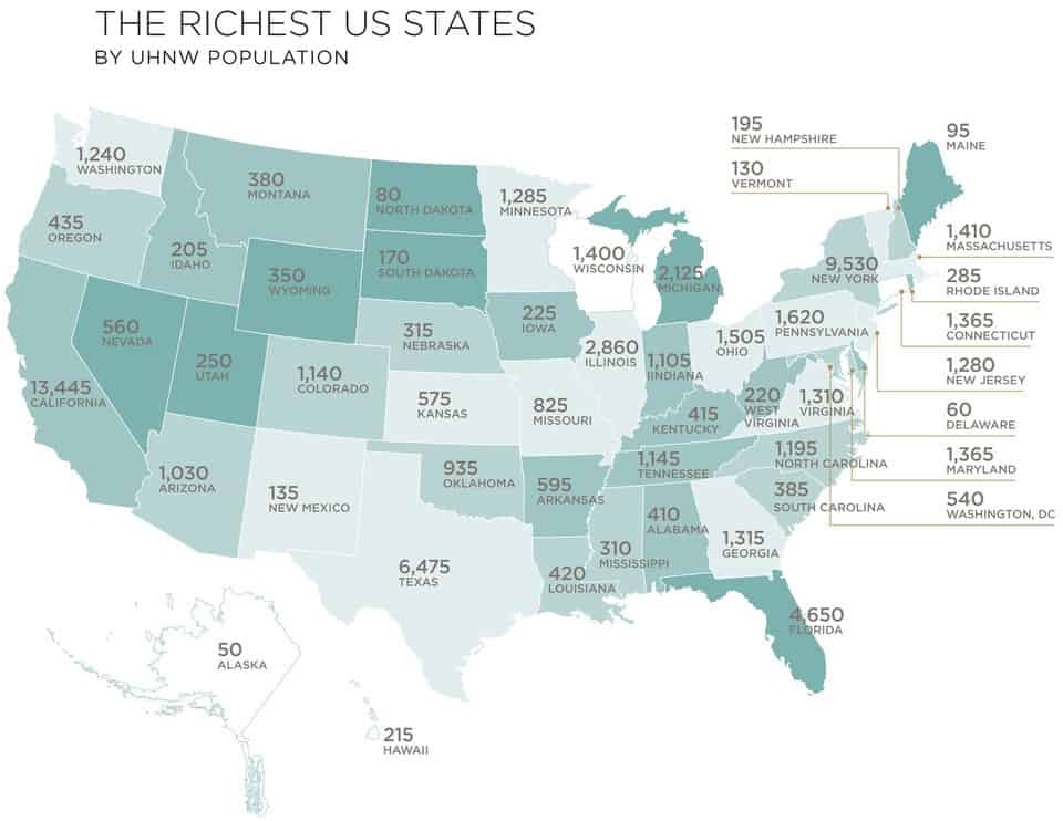 map of the richest us states number of wealthy households luxury marketing